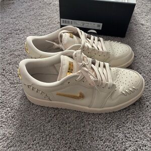 Jordan Women's Sneakers in Cream and Gold